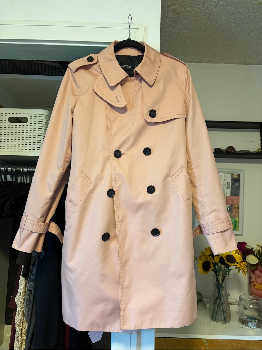 Coach Blush Pink Double-Breasted Trench Coat